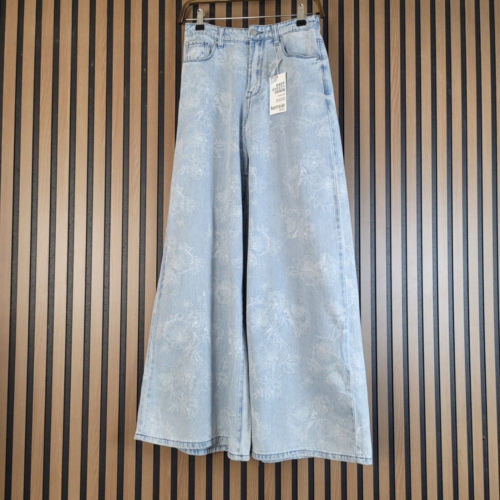 Kensie Jeans Palazzo High Rise Floral Toile Light Wash Wide Leg Size 4 NWT